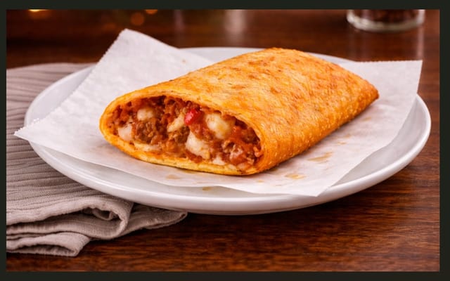 Pizza Puff with Fries.