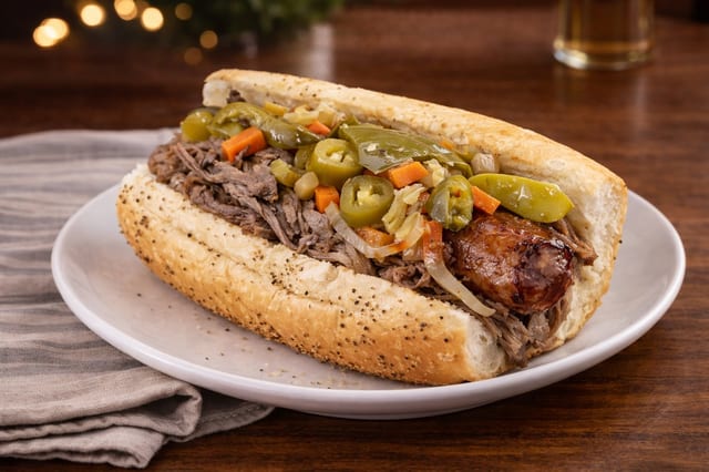 Beef & Sausage Combo Sandwich.